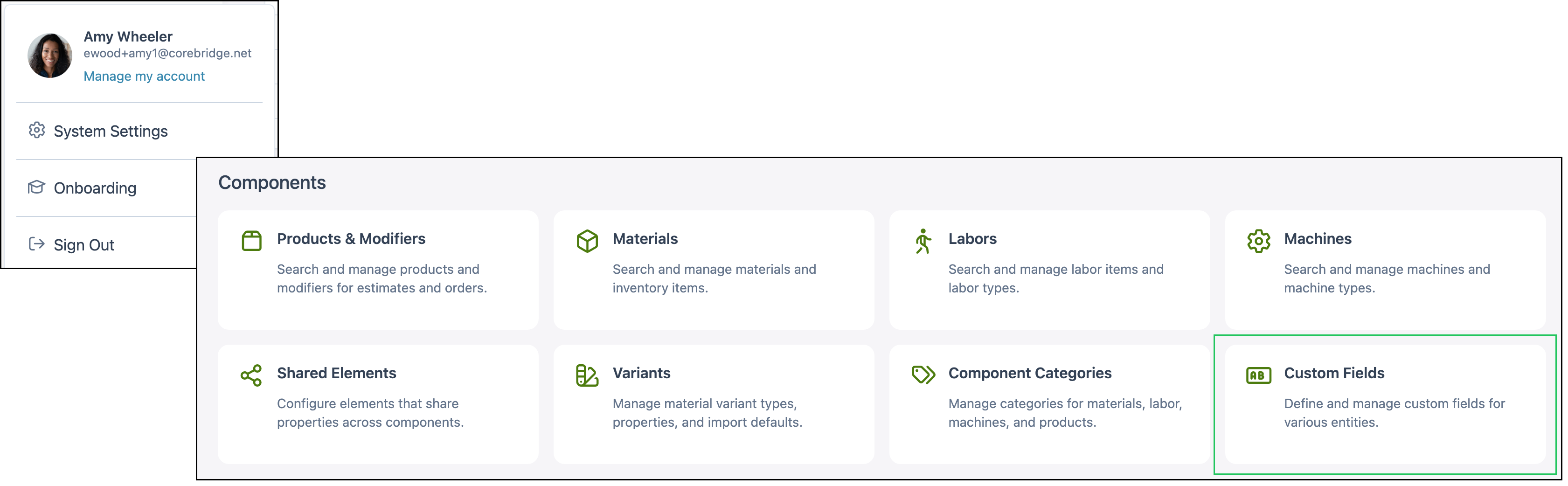 System Settings path to Custom Fields in the Components section