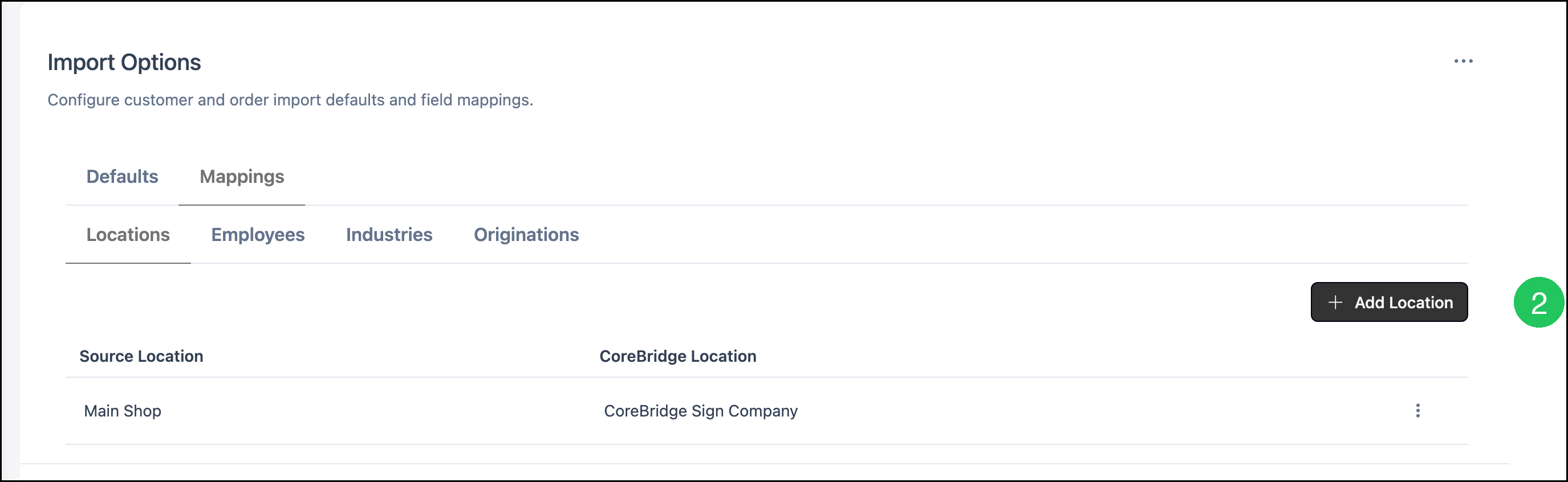 Mappings Locations list with a number 2 badge on Add Location