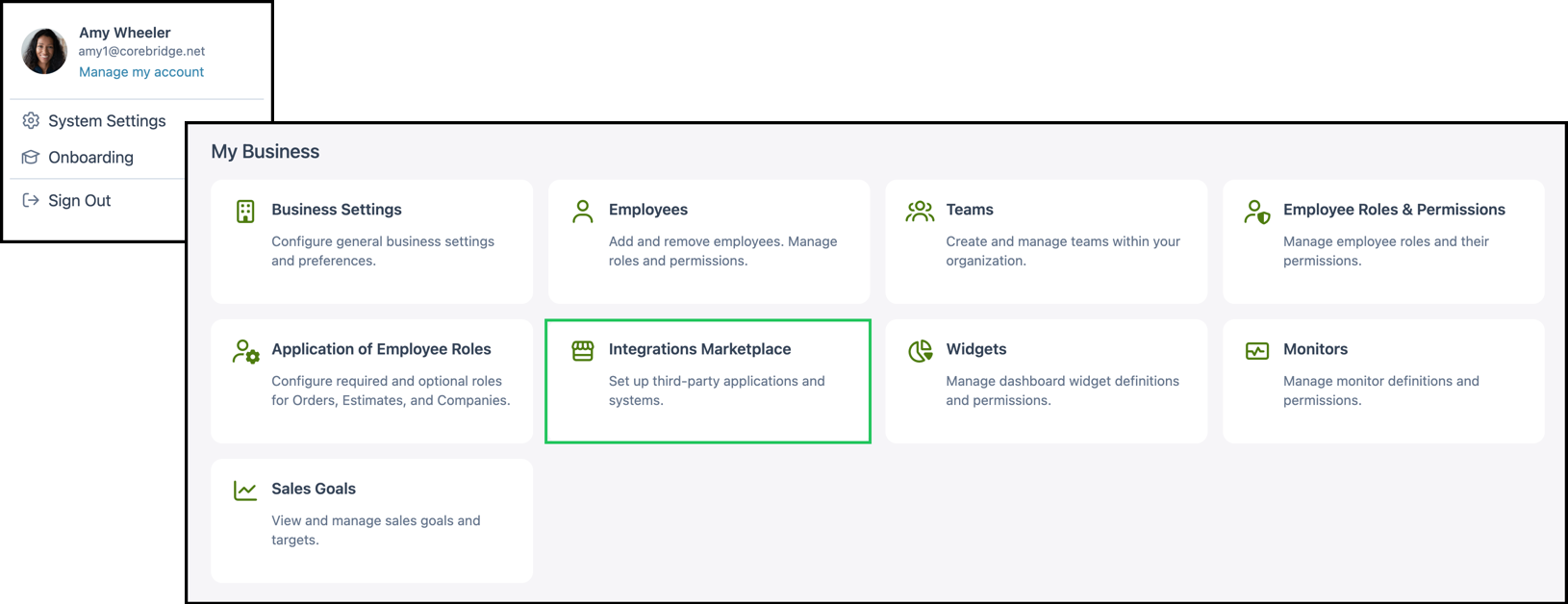 System Settings path to Integrations Marketplace