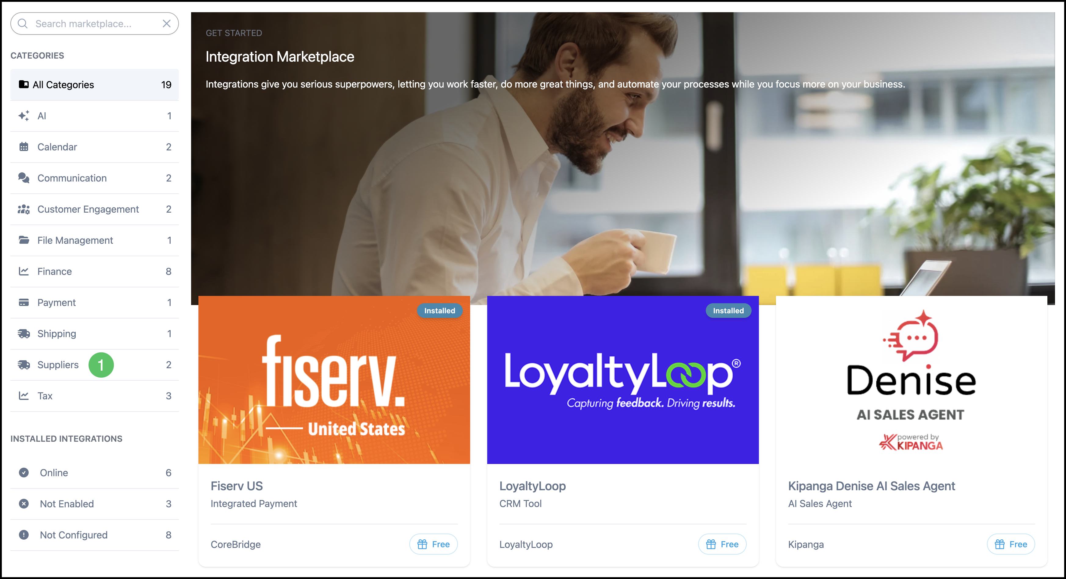 Suppliers category in Integrations Marketplace