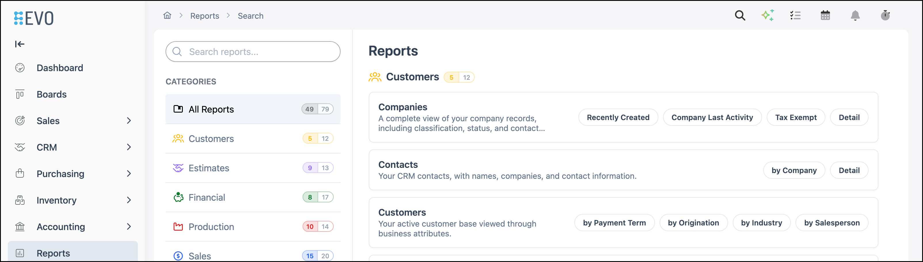 Reports module with Reports selected in the sidebar