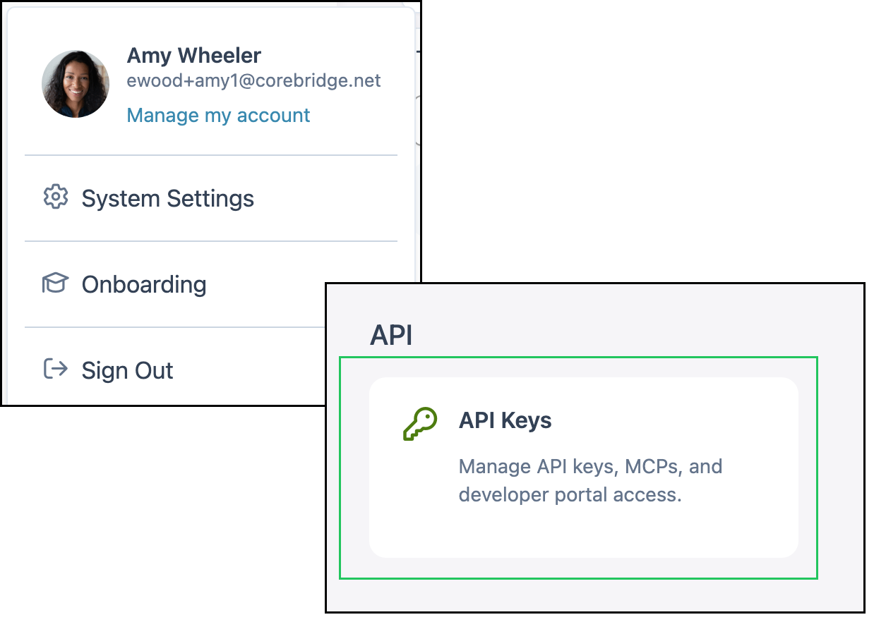 System Settings path to API Keys in the API section