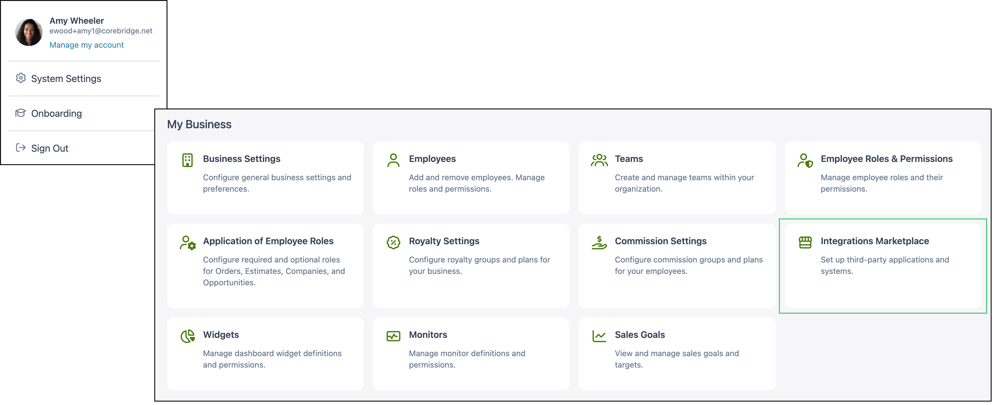 System Settings path to Integrations Marketplace