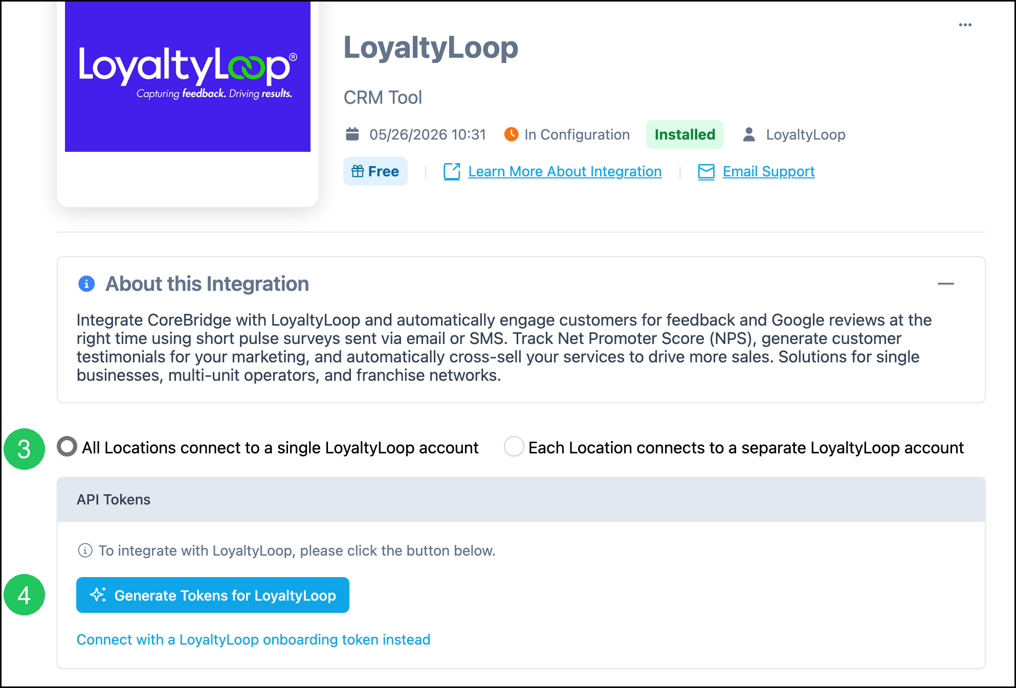 Location options and Generate Tokens for LoyaltyLoop