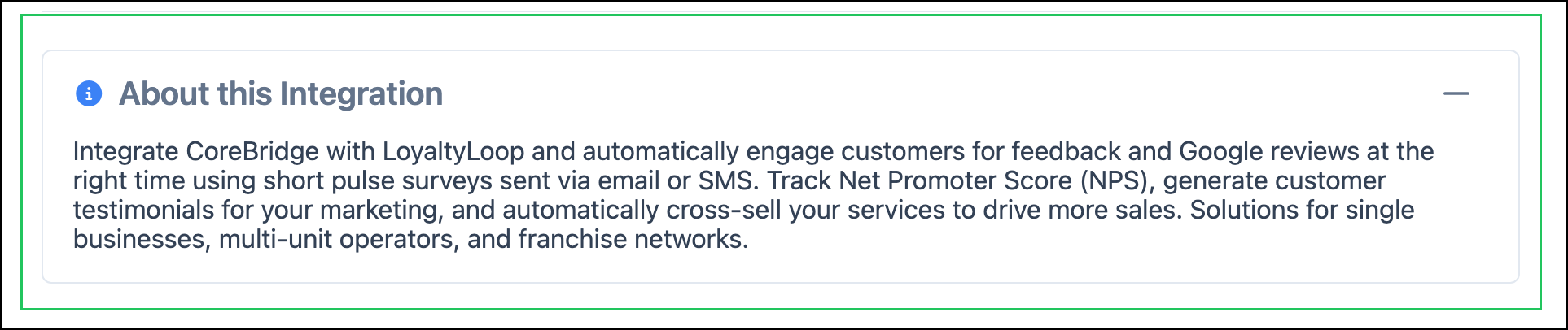 About this Integration on the LoyaltyLoop screen