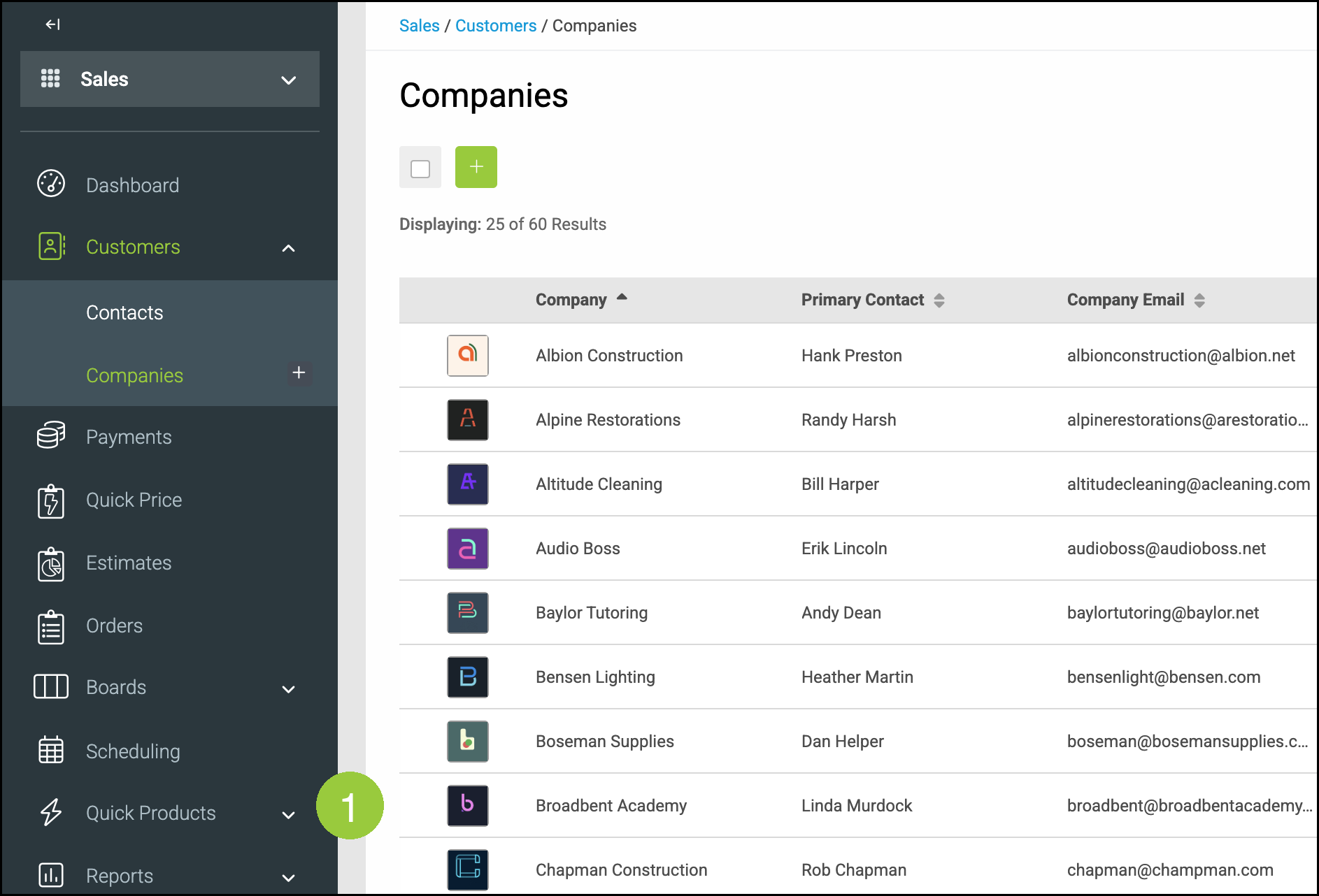 Companies list with badge 1 on the company to open