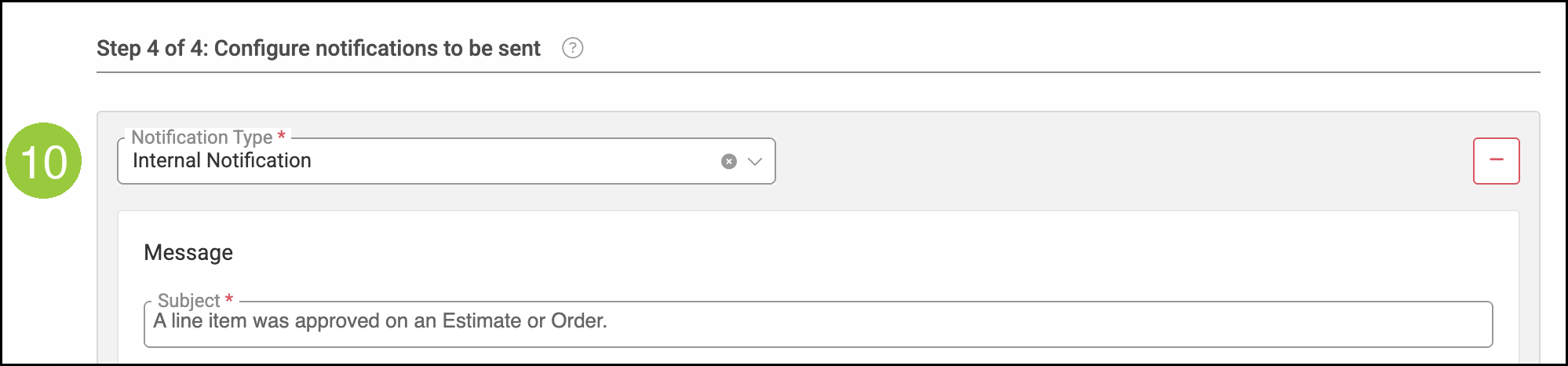 Configure notifications with badge 10 on Notification Type