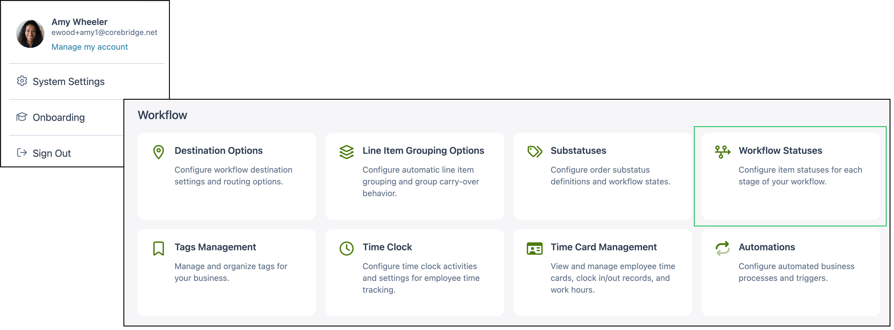 System Settings path to Workflow Statuses in the Workflow section