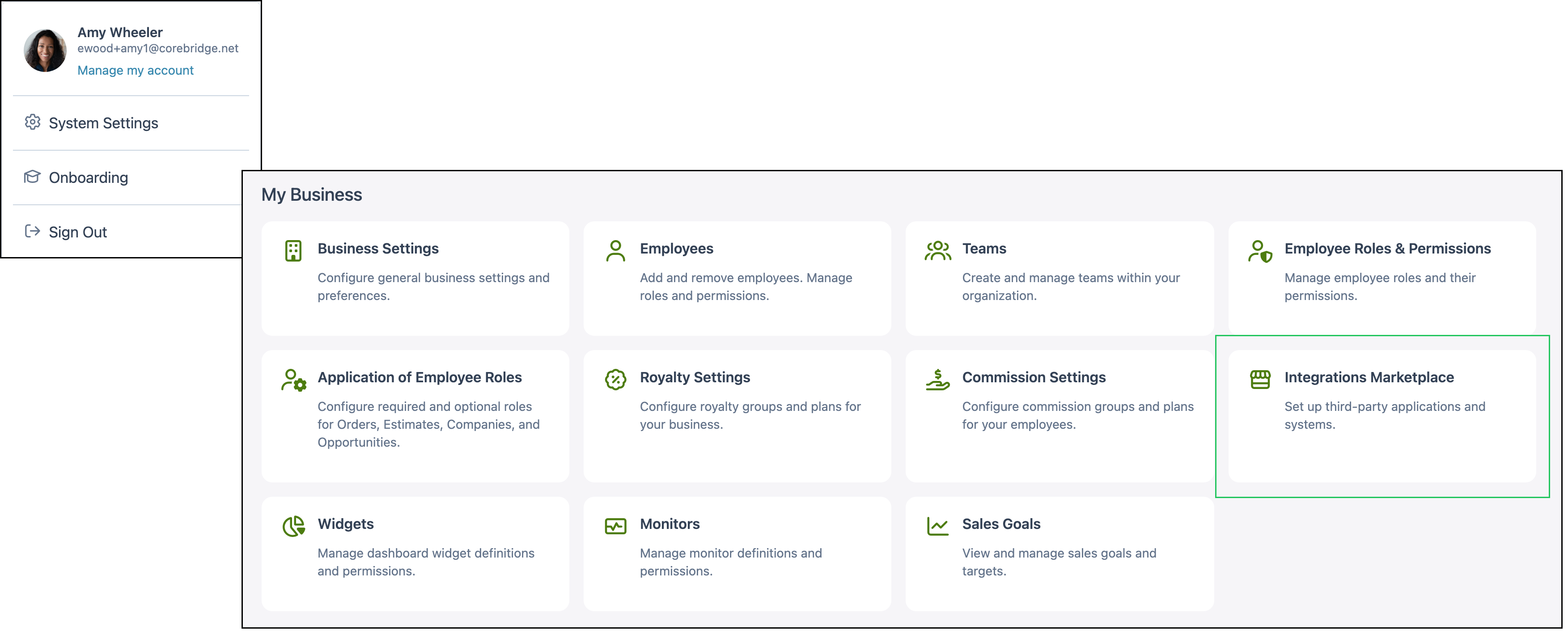 System Settings path to Integrations Marketplace