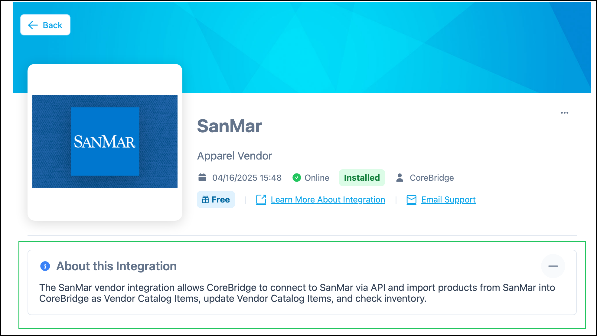 About this Integration on the SanMar screen