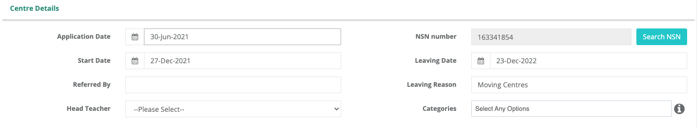 Leaving date and reason fields