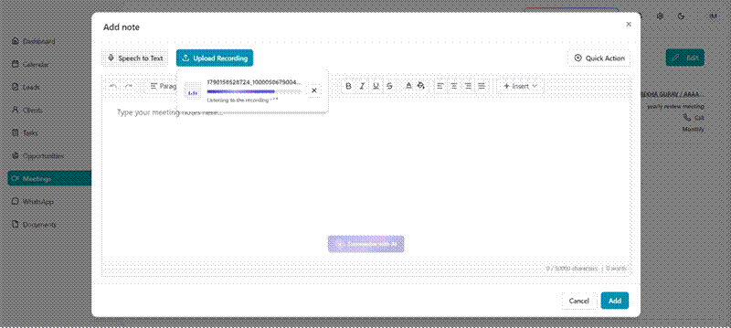 Title: Screenshot 4 - Description: Recording being processed ("Listening to the recording...")