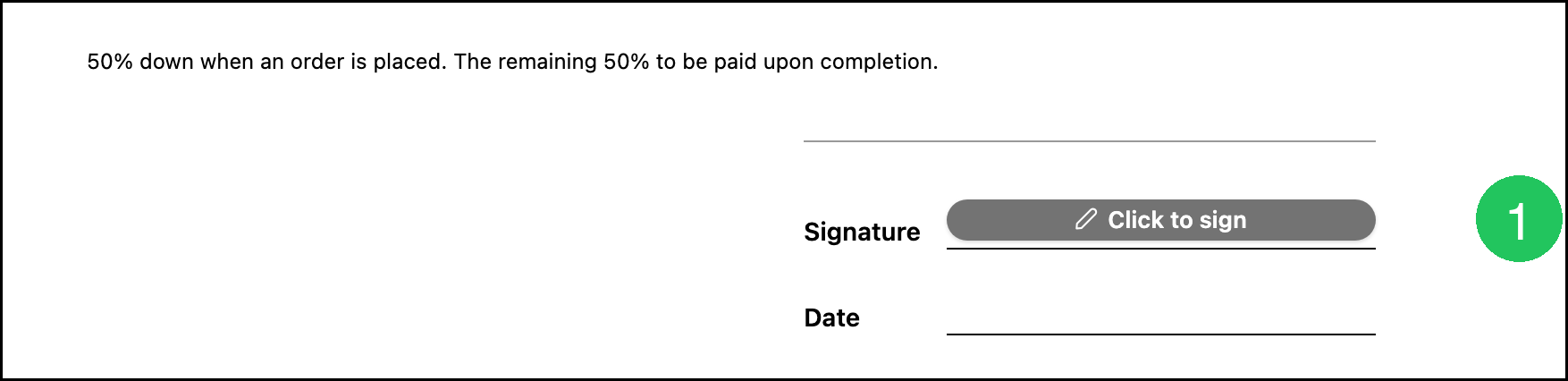 Signature line with badge 1 on Click to sign