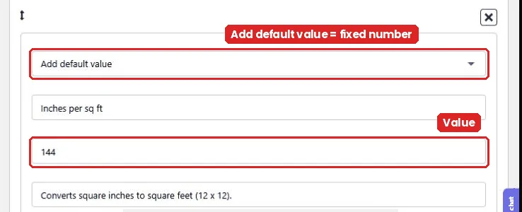 An Add default value row with the fixed value 144