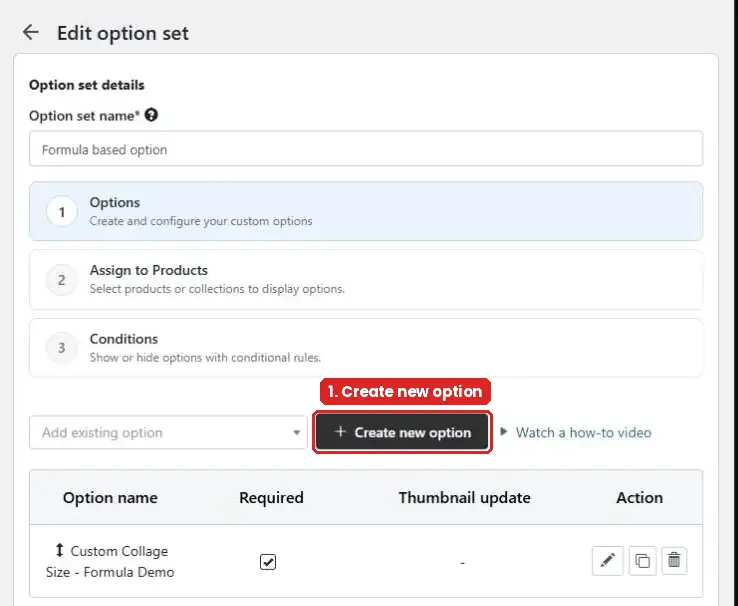 Create new option button inside an option set