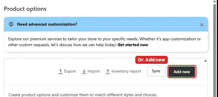 Add new button on the Manage options page