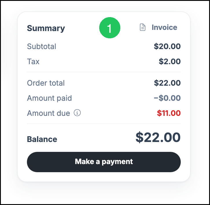 Invoice on the Order summary