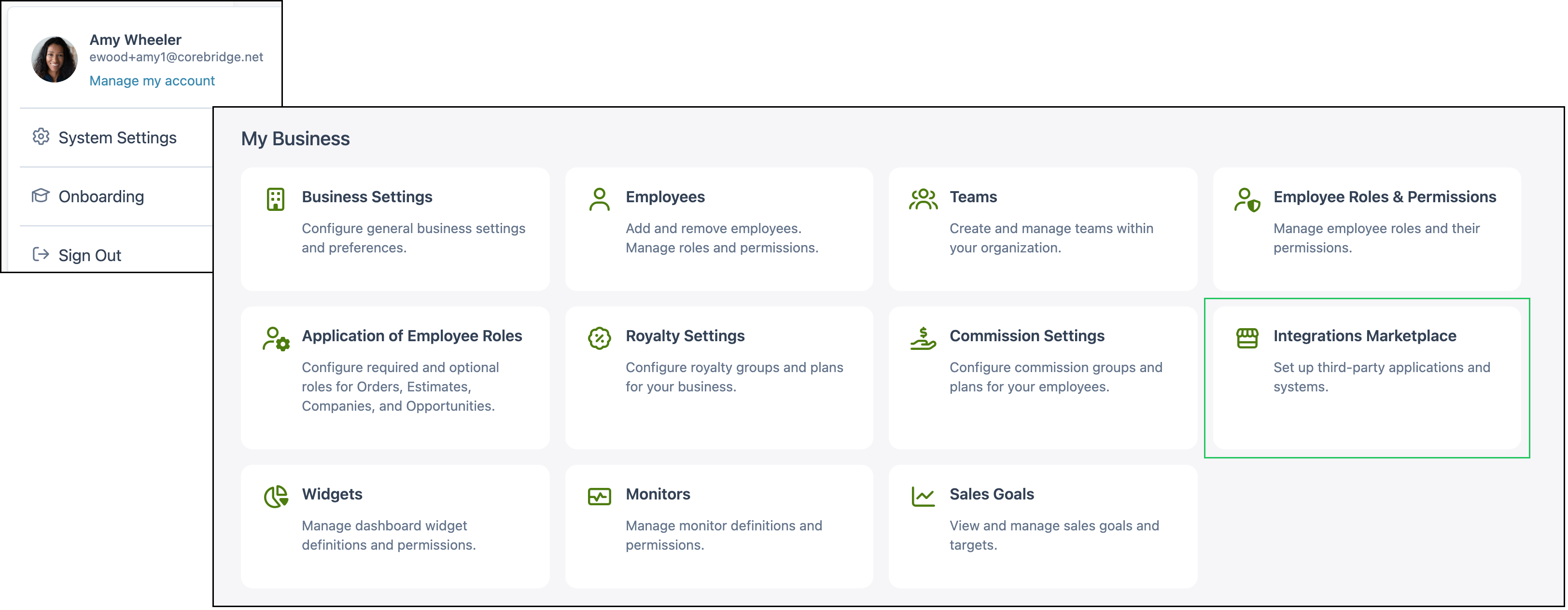System Settings path to Integrations Marketplace