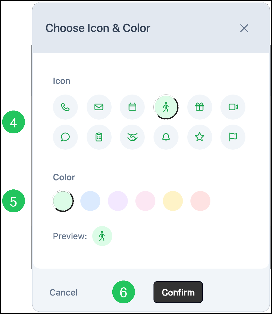 Choose Icon and Color with badges on the icons, the colors, and Confirm
