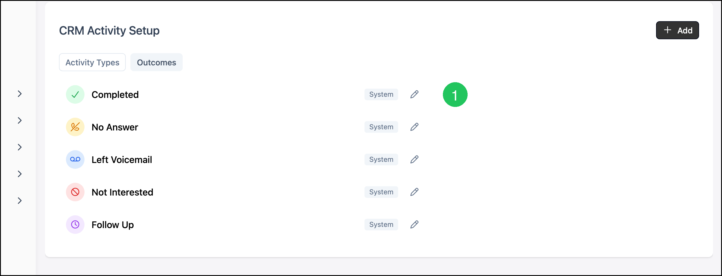 Outcomes list with badge 1 on Edit