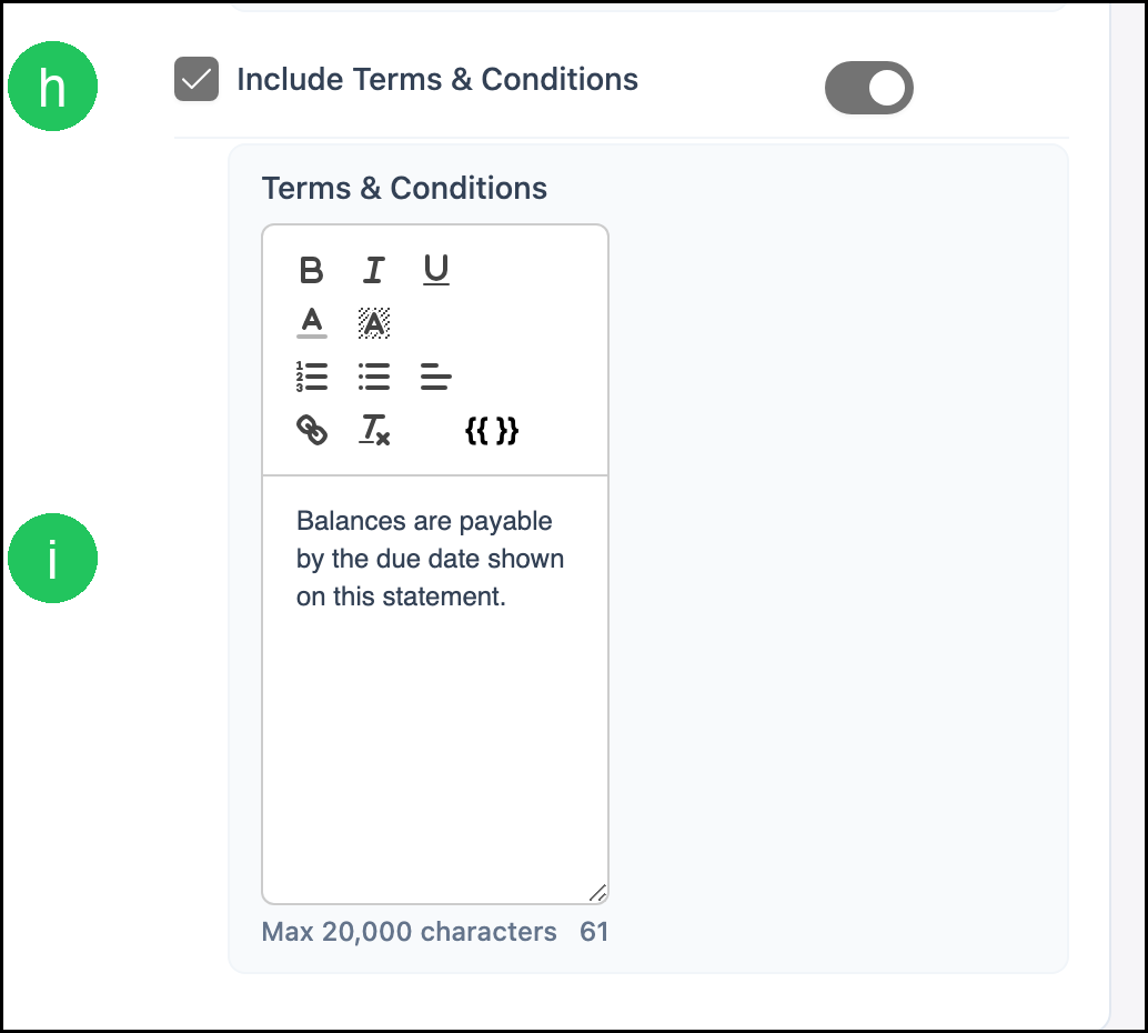 Terms and Conditions with badges on Include Terms and Conditions and the terms text