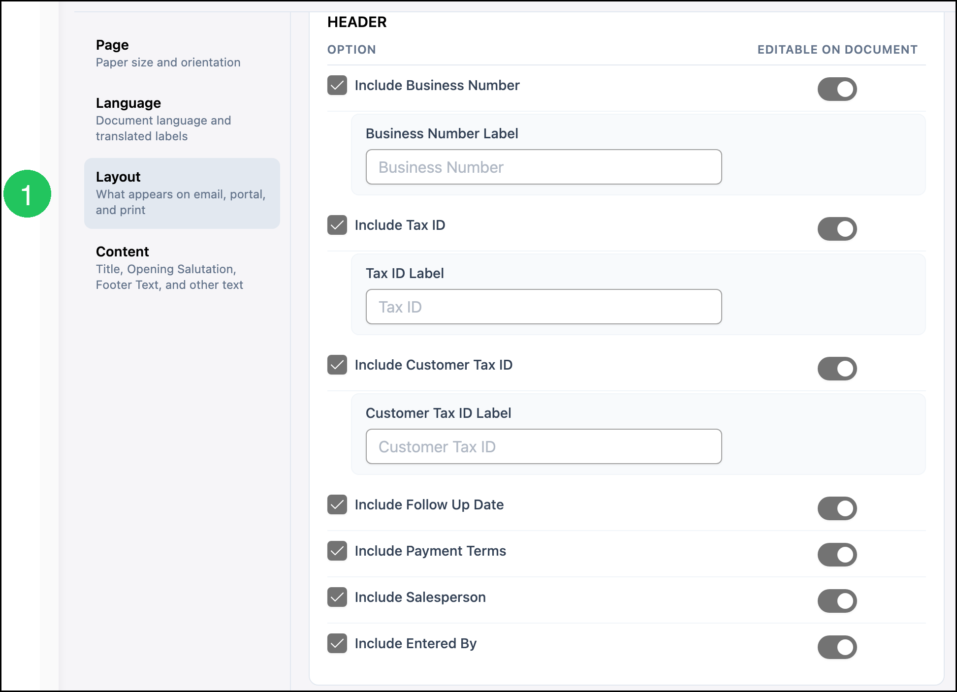Estimate Settings with badge 1 on Layout