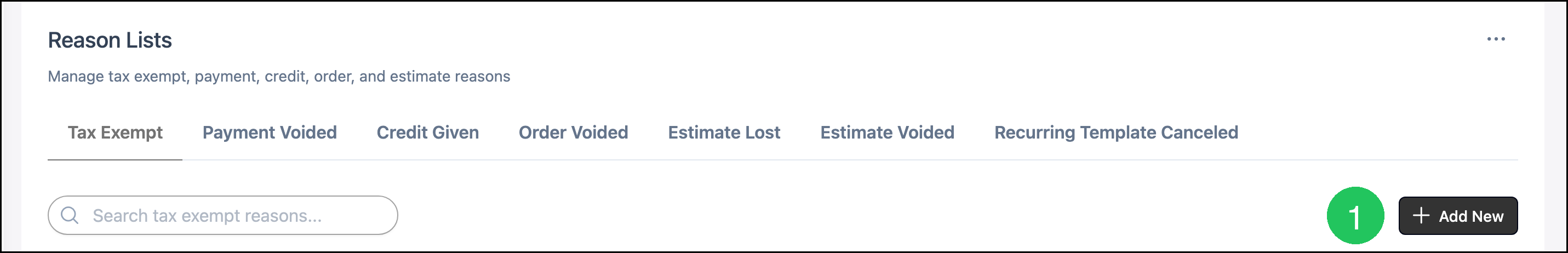 Reason Lists with badge 1 on Add New