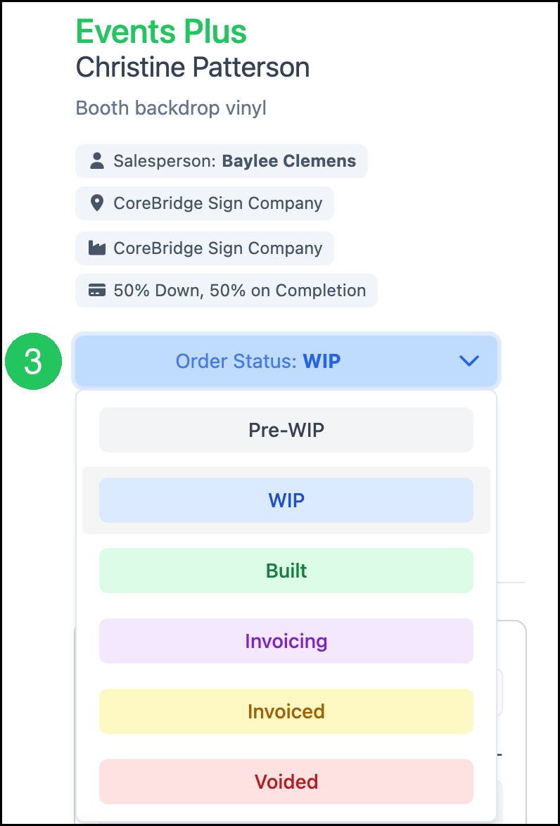 Open Order Status list with badge 3 on Order Status