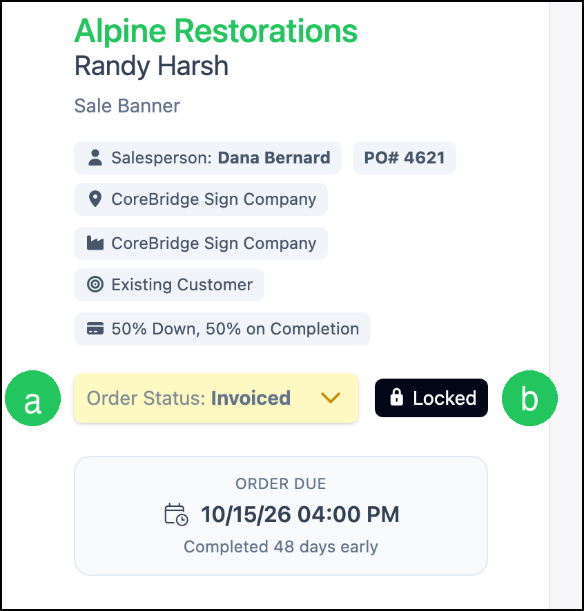 Invoiced order with Order Status and Locked marked
