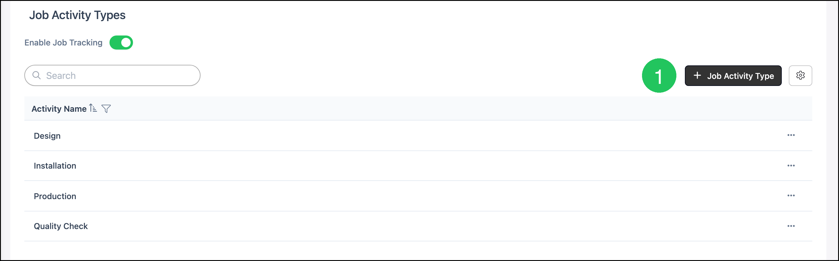 Job Activity Types with badge 1 on Job Activity Type