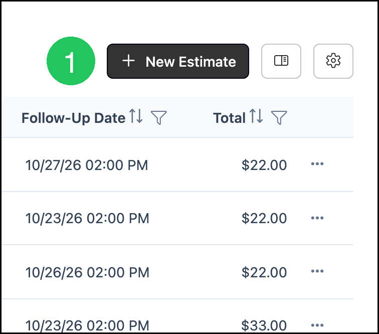 Estimates list with badge 1 on New Estimate
