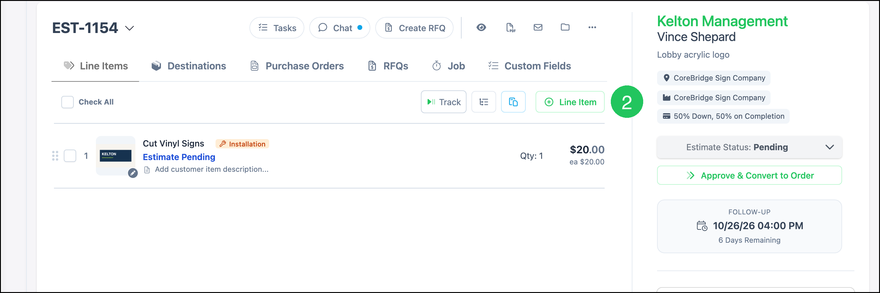 Estimate Line Items with Line Item marked 2