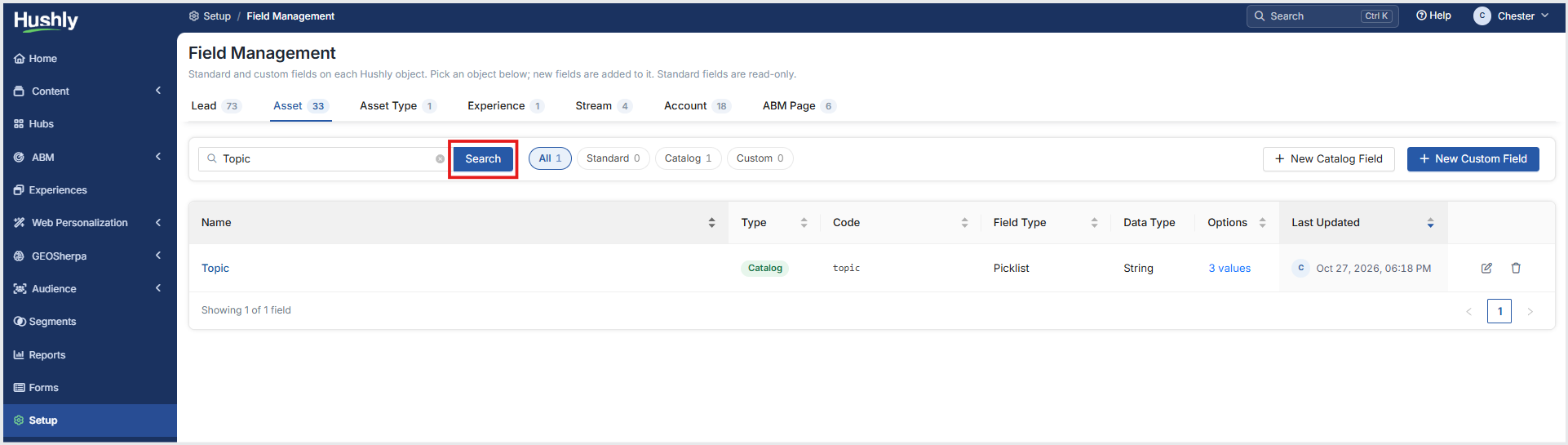 Field Management: Asset Field Search