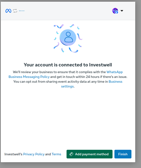 Title: Your account is connected. Click Finish - Description: Your account is connected. Click Finish