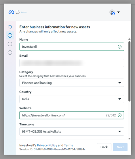Title: Business details after filling in - Description: Business details after filling in