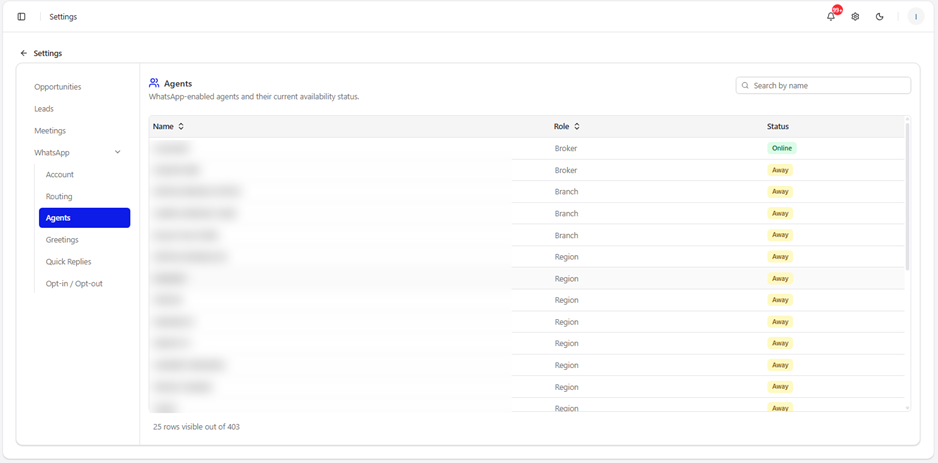 Title: Settings → WhatsApp → Agents - Description: Settings → WhatsApp → Agents