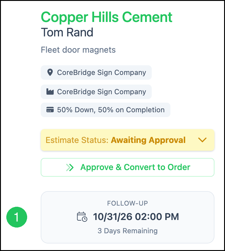 Follow-up card on an Estimate
