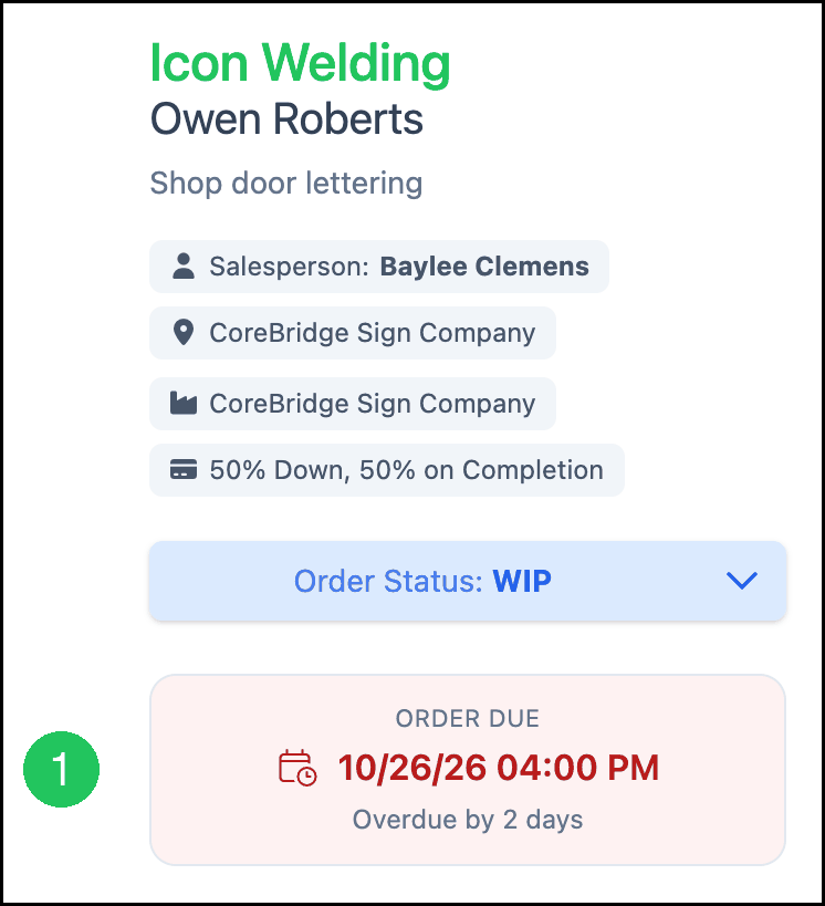 Order Due card on an Order