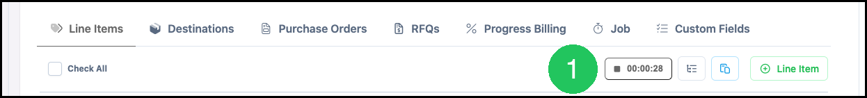 Running timer on the Line Items toolbar