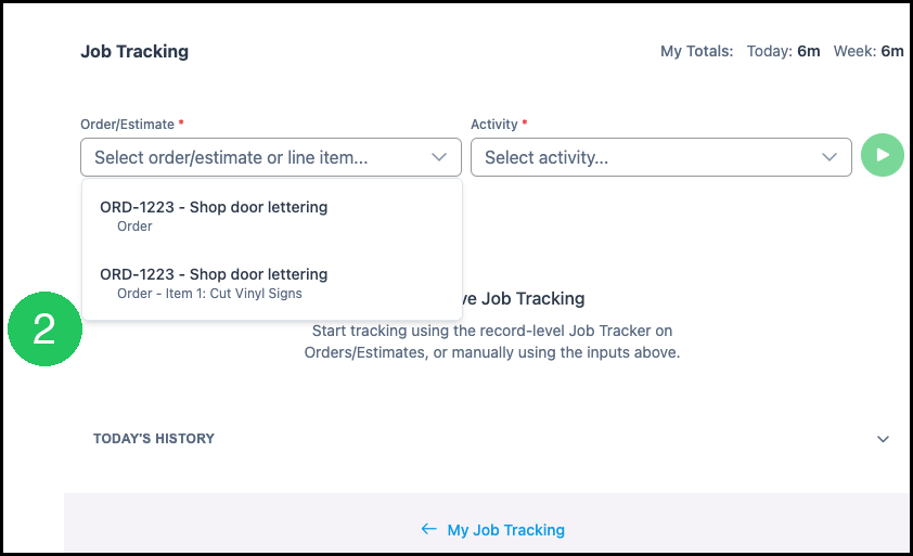 Line Item selected in the Job Tracking window