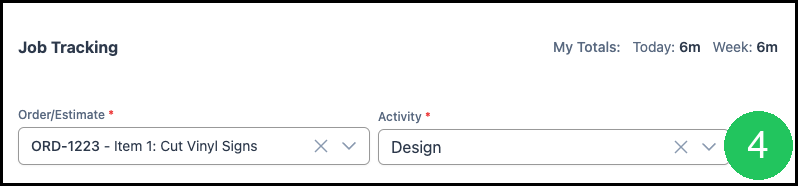 Line Item and activity selected, with the start button beside Activity