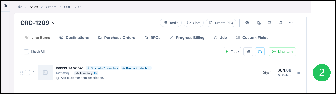 Line Item on the Order, split into branches