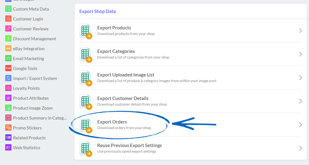 Exporting your Orders to a spreadsheet EKM