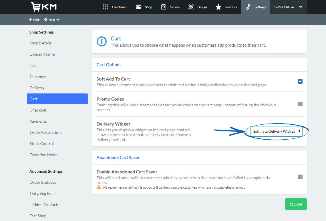 Delivery - Delivery Widgets on the Shopping Cart page : EKM
