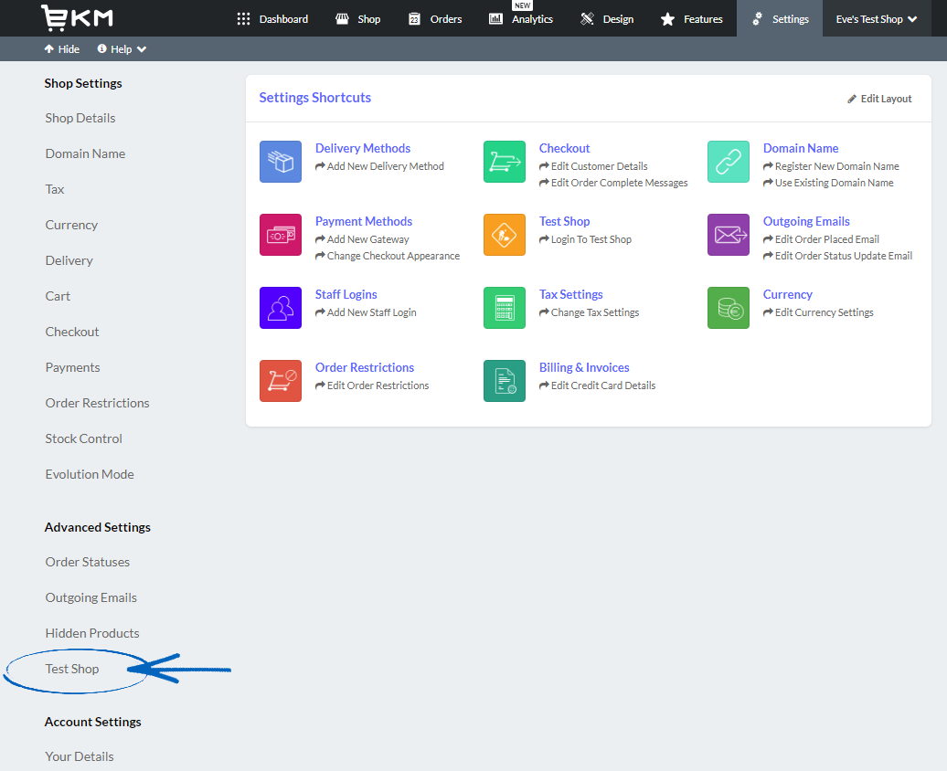 Using your Test Shop : EKM