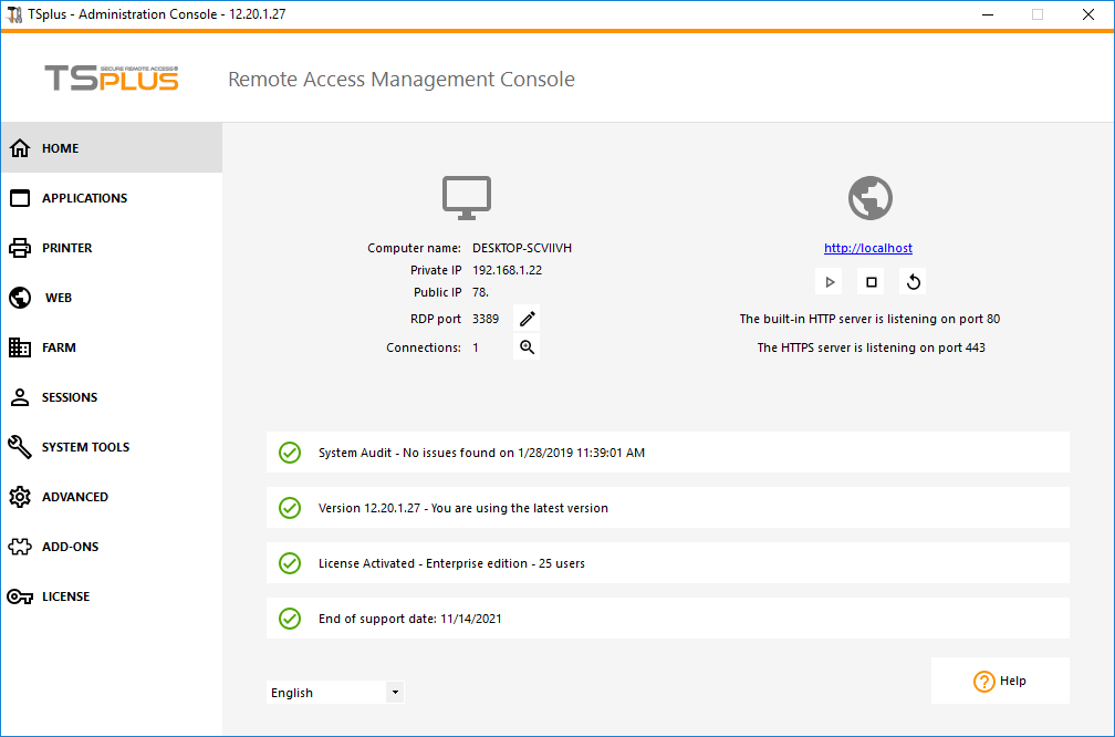 Admin Tool Home Screen