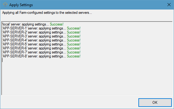Farm Manager Settings: Applying Settings