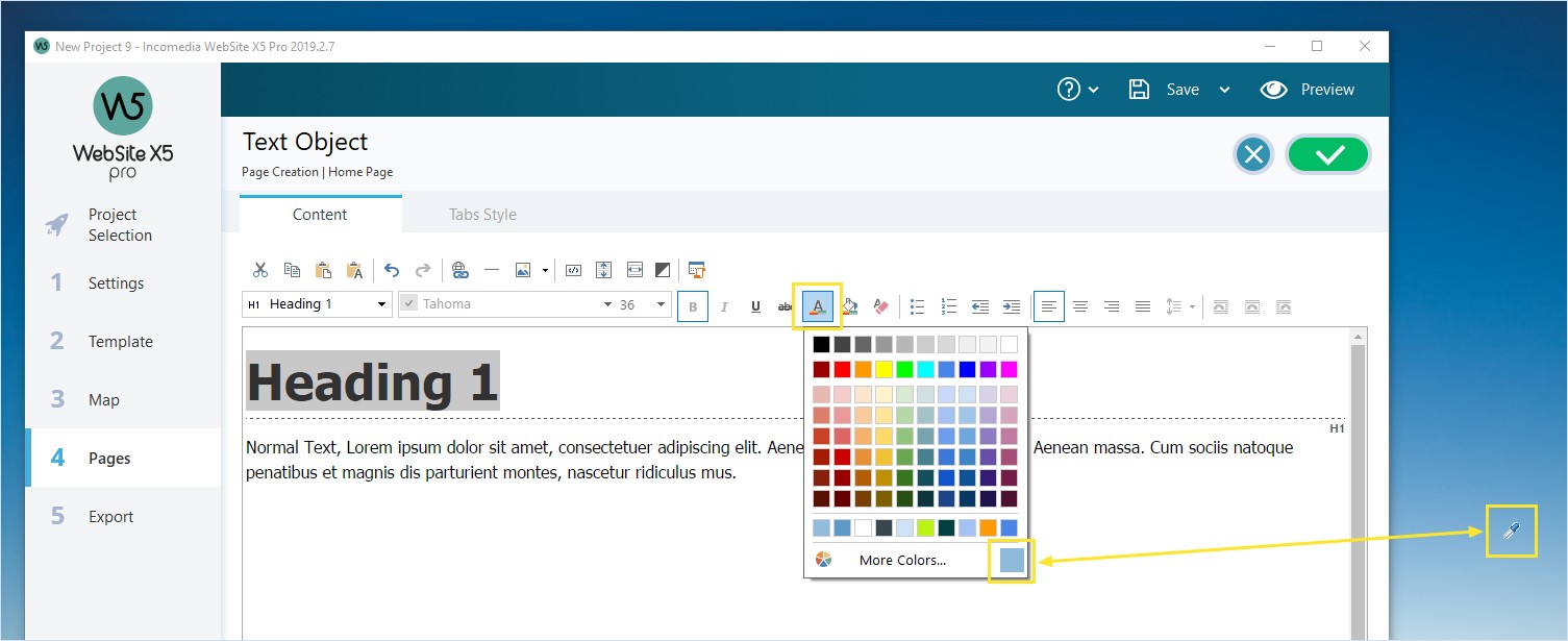 Farben mit dem PipetteWerkzeug hinzufügen Site X5 Guide