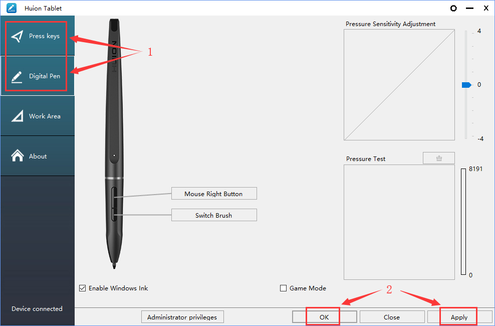 brush and eraser switching HUION