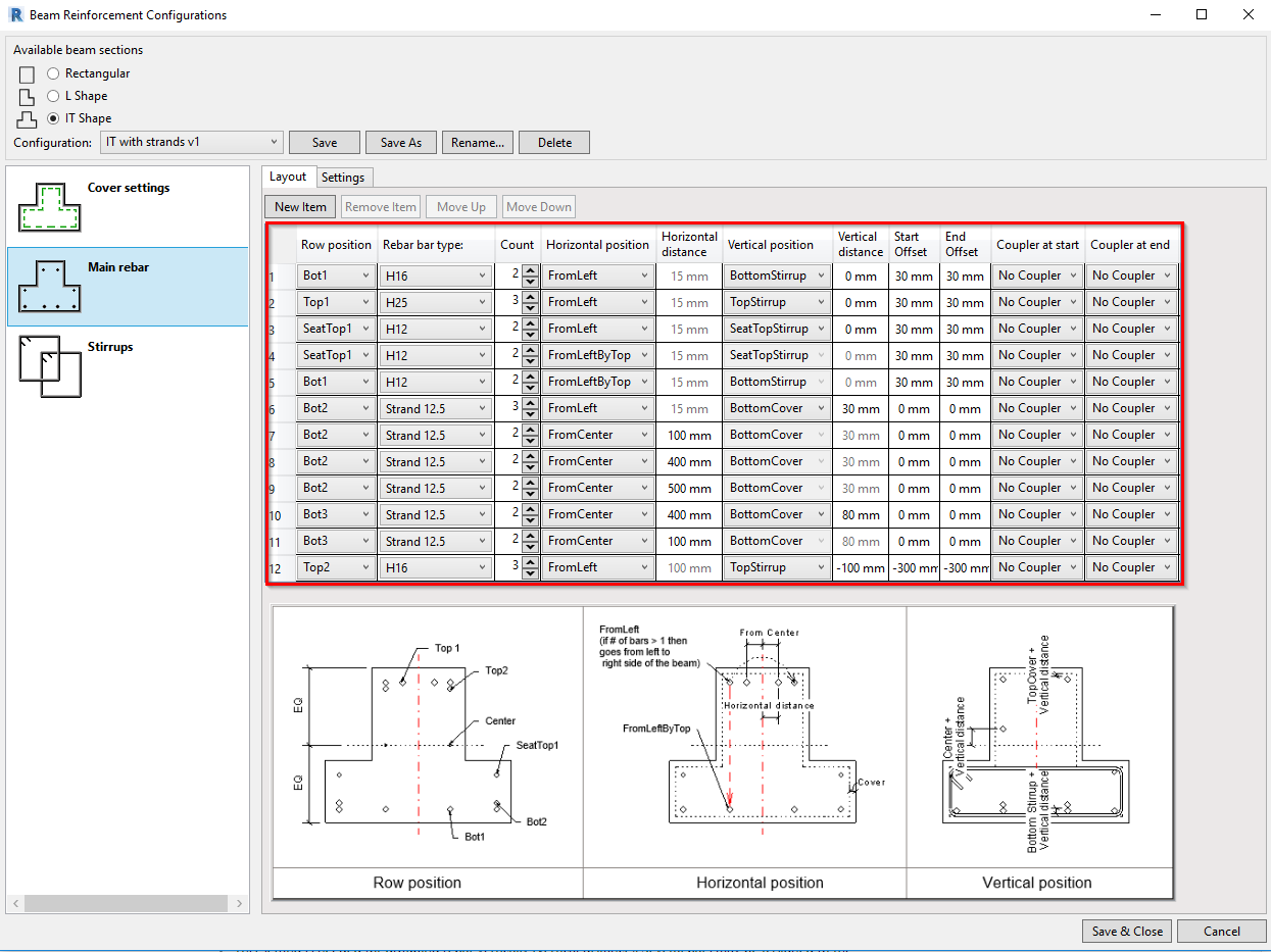 Rebar configurations Main rebar AGACAD